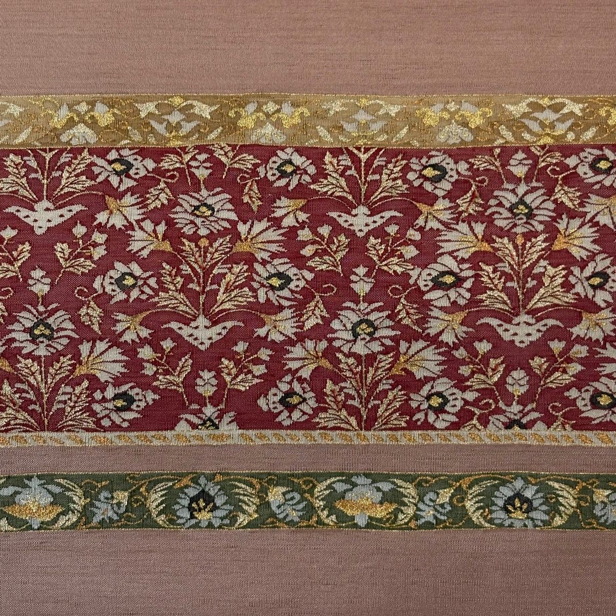 名古屋帯 名品 草花 金糸 薄小豆 正絹