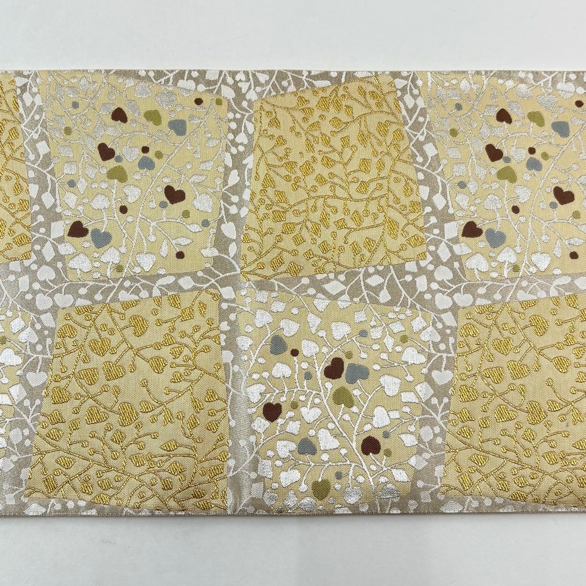  袋帯 名品 葉柄 金銀糸 ベージュ 六通 正絹 袋帯 帯
