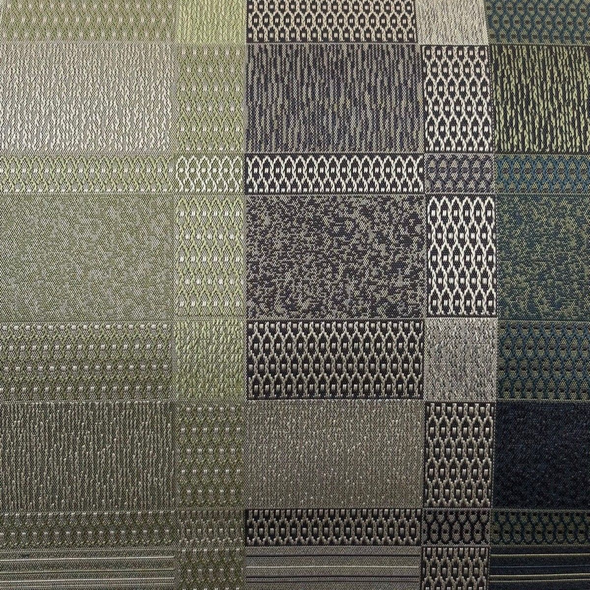 袋帯 名品 縞 幾何学模様 灰緑 全通 正絹