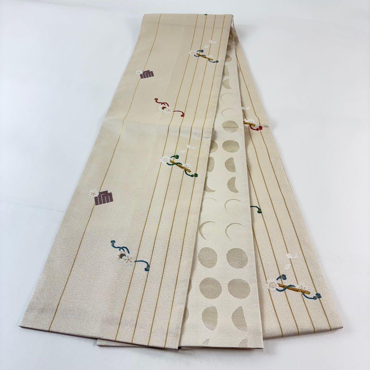  袋帯 名品 源氏香 桜 金銀糸 ベージュ 全通 正絹 袋帯 帯