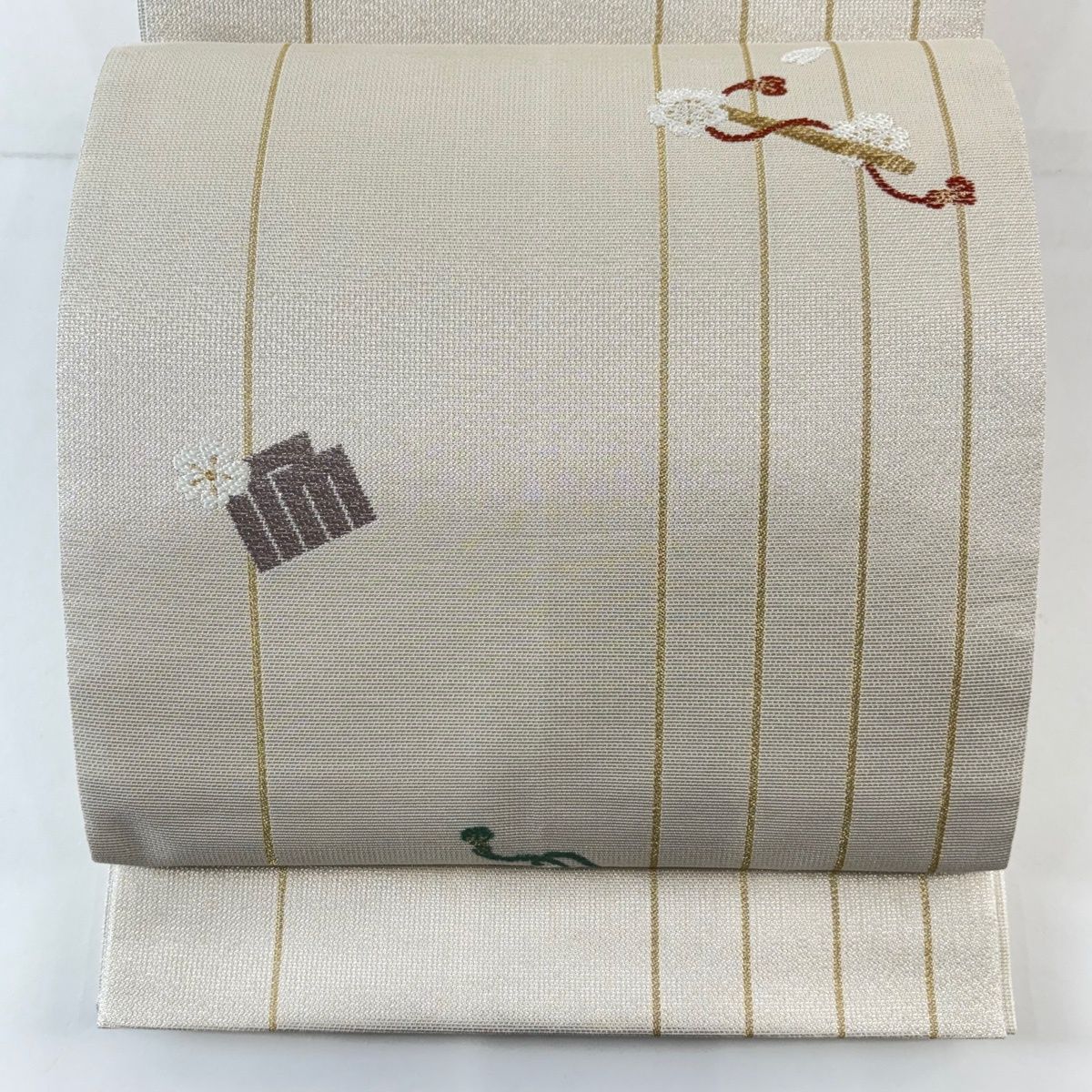 袋帯 名品 源氏香 桜 金銀糸 ベージュ 全通 正絹