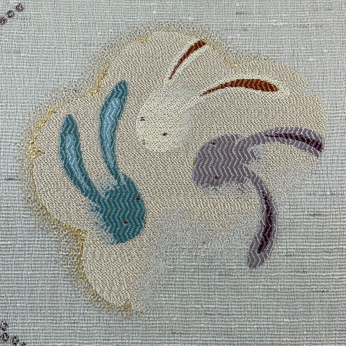 袋帯 名品 うさぎ 桜 箔 銀糸 灰色 六通 正絹