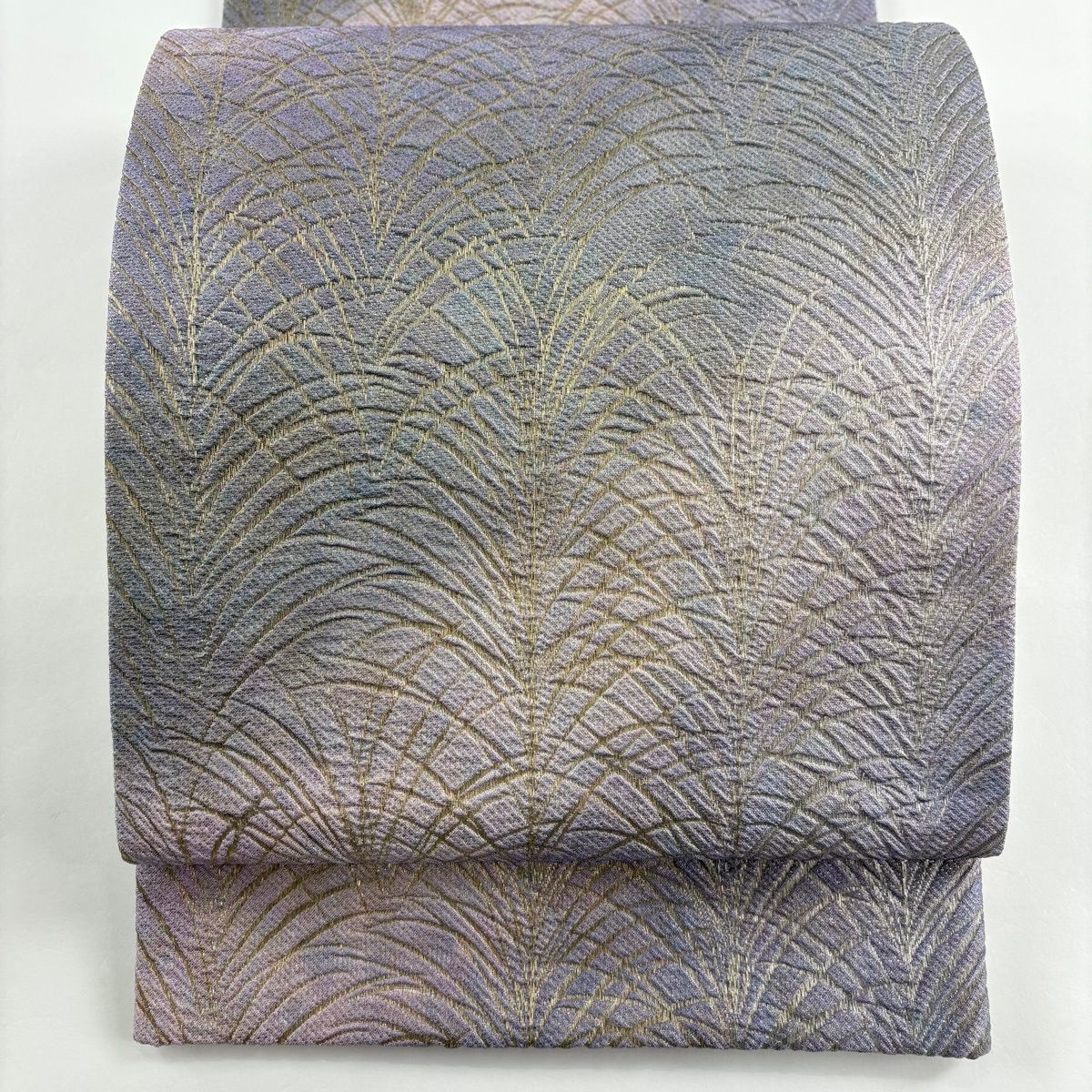 袋帯 名品 大王松 金糸 箔 灰紫 全通 正絹