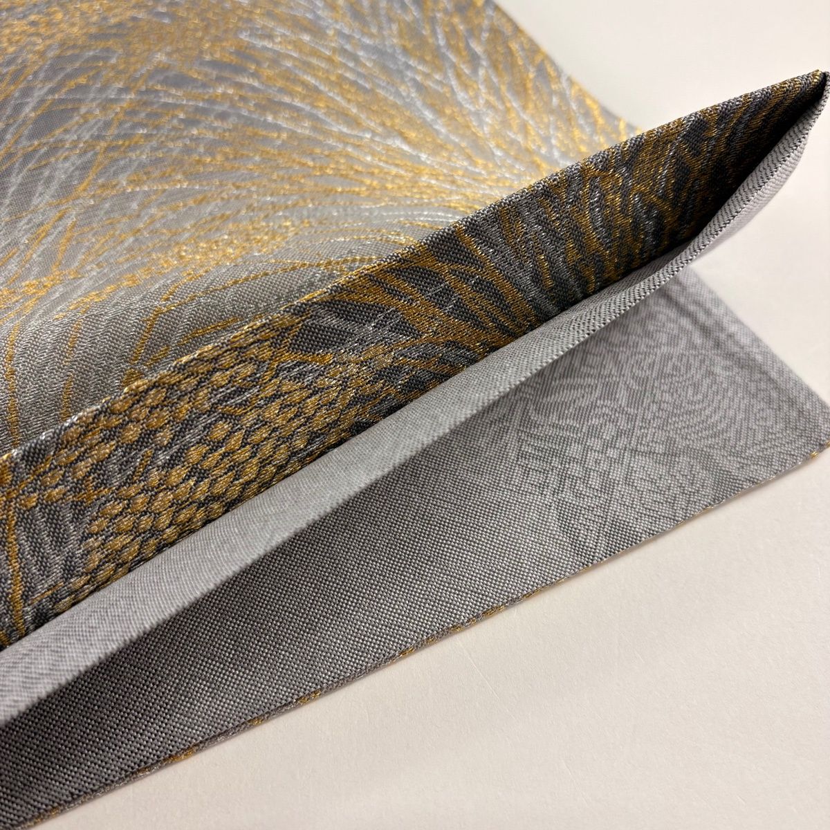  袋帯 名品 稲穂 金銀糸 灰色 六通 正絹 袋帯 帯