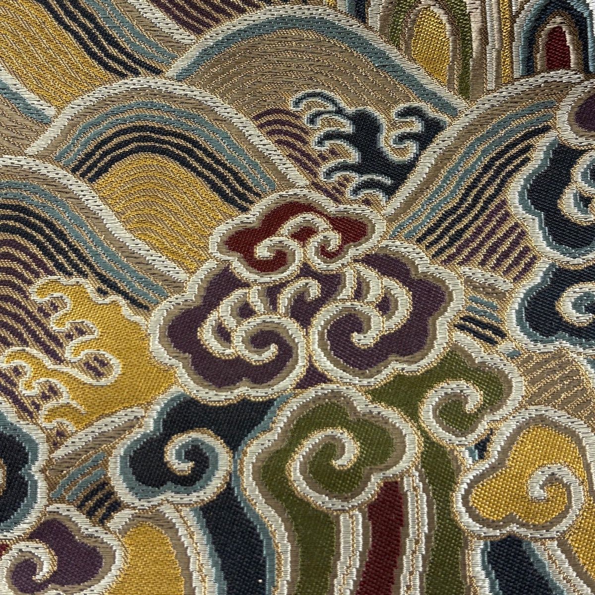 袋帯 名品 落款 鹿子井 波 岩 箔 茶緑色 六通 正絹