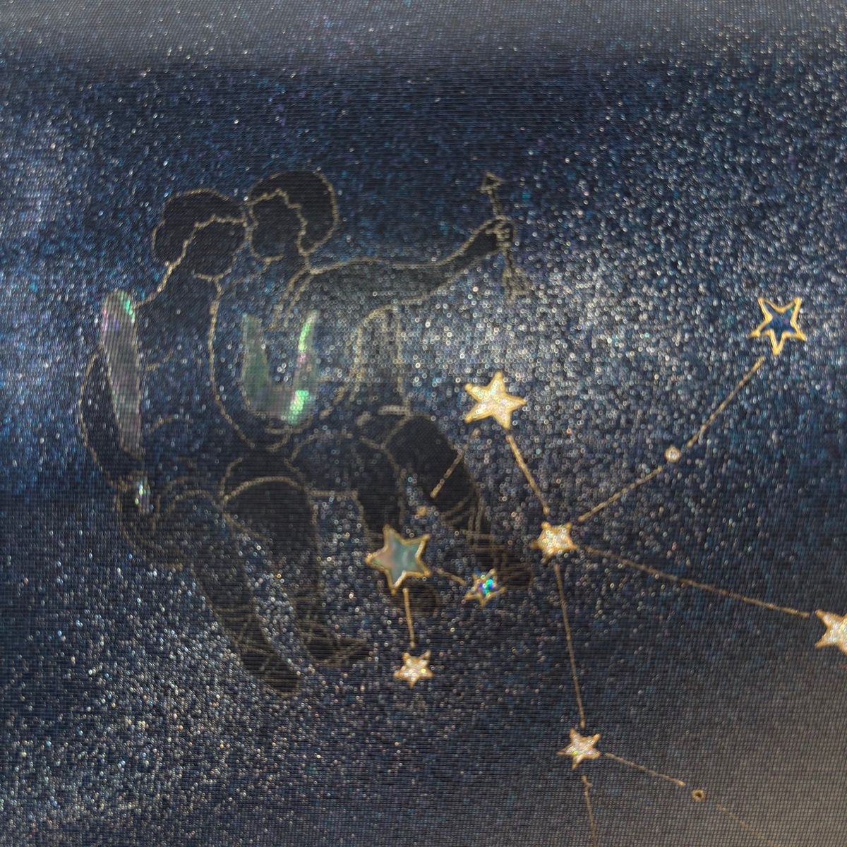 袋帯 名品 双子座 星座 螺鈿 箔 銀色 お太鼓柄 正絹