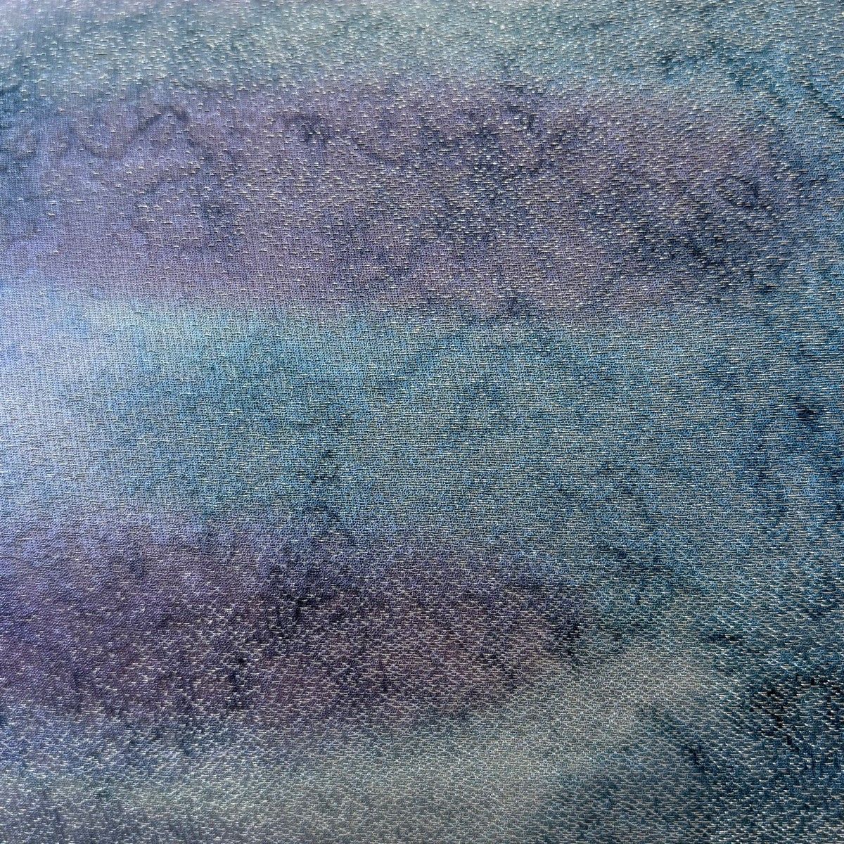 袋帯 名品 落款 小堀三千尋 霞 銀糸 青灰色 全通 正絹