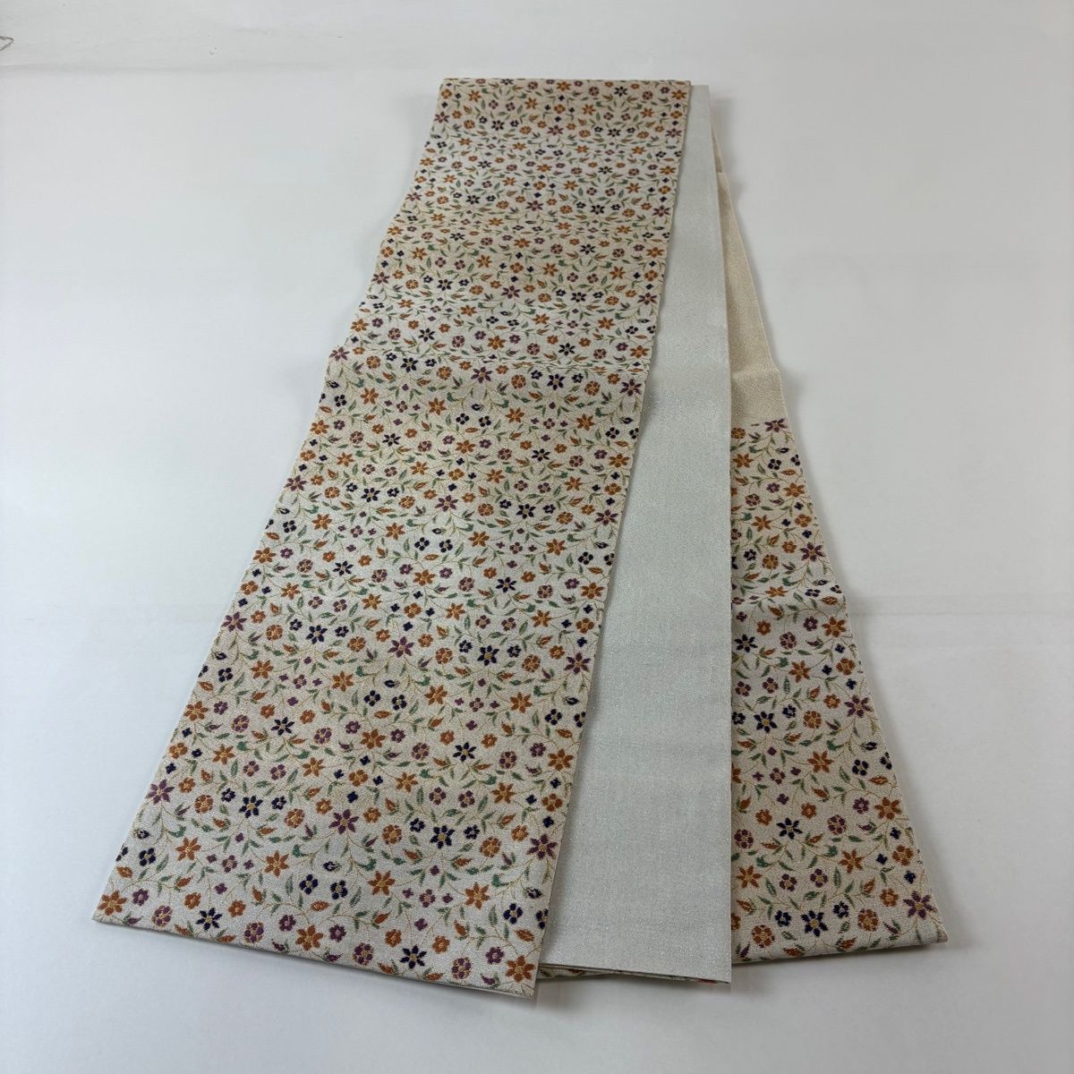  袋帯 名品 草花 金糸 銀糸 クリーム 六通 正絹 袋帯 帯
