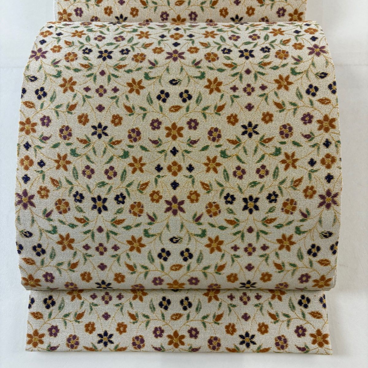 袋帯 名品 草花 金糸 銀糸 クリーム 六通 正絹