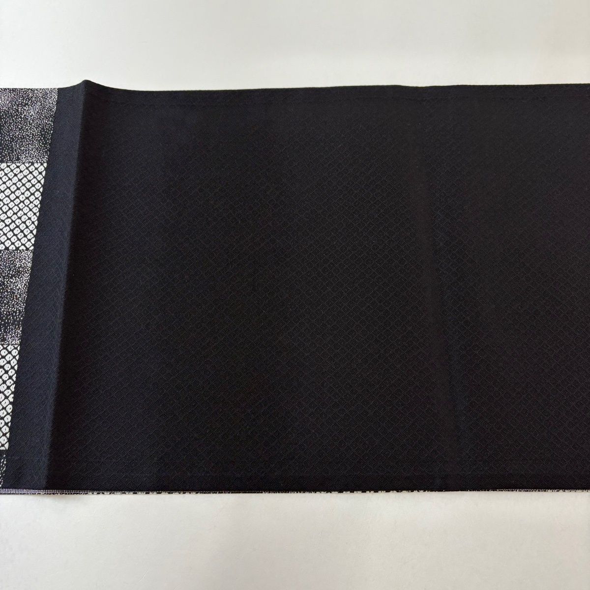  袋帯 名品 証紙 市松模様 鹿子柄 黒灰 六通 正絹 袋帯 帯