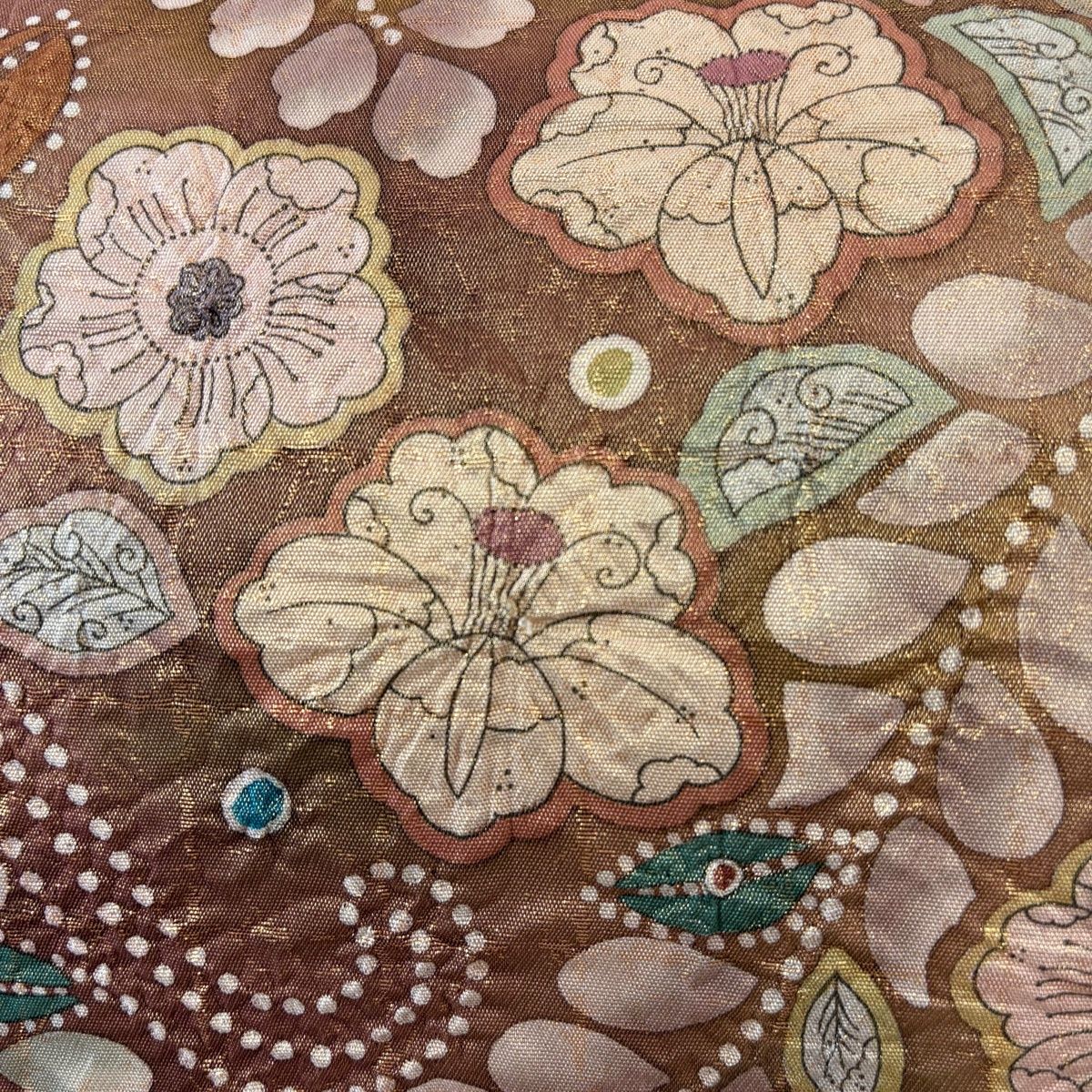 袋帯 名品 落款 辻が花柄 金糸 箔 茶色 お太鼓柄 正絹 多色展開 袋帯 