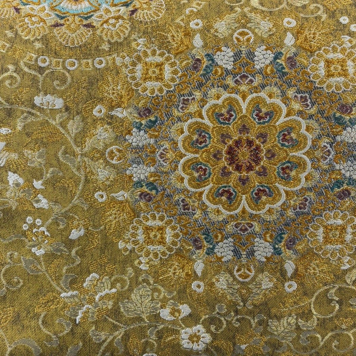 袋帯 名品 証紙 華文 花唐草 金糸 箔 金色 六通 正絹