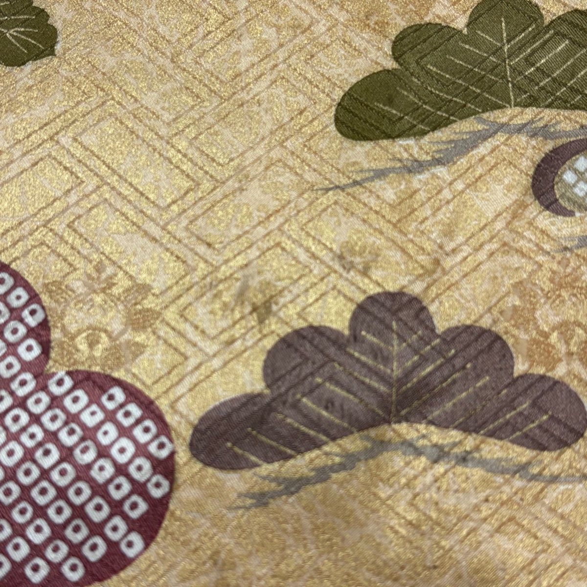  振袖 身丈157.5 cm 裄丈65 M 袷 吾妻徳穂 落款 松梅 菊 金糸 金彩 朱色 正絹 名品 振袖 着物