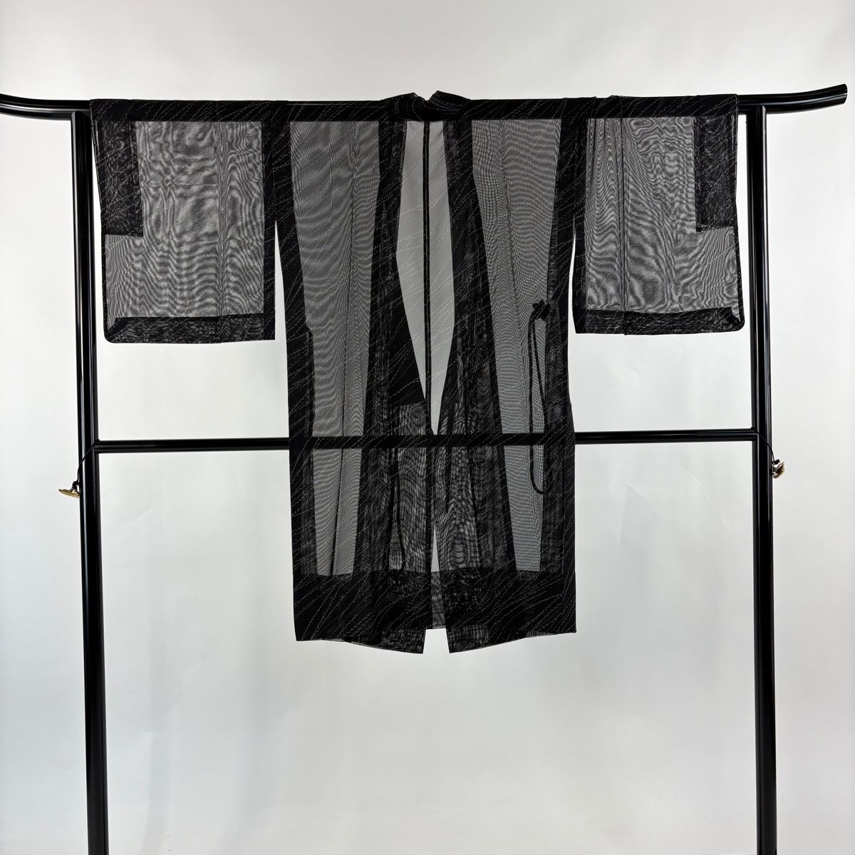 道中着 身丈102.5 cm 裄丈65 M 和装コート 着物衿 葉柄 黒 正絹 名品