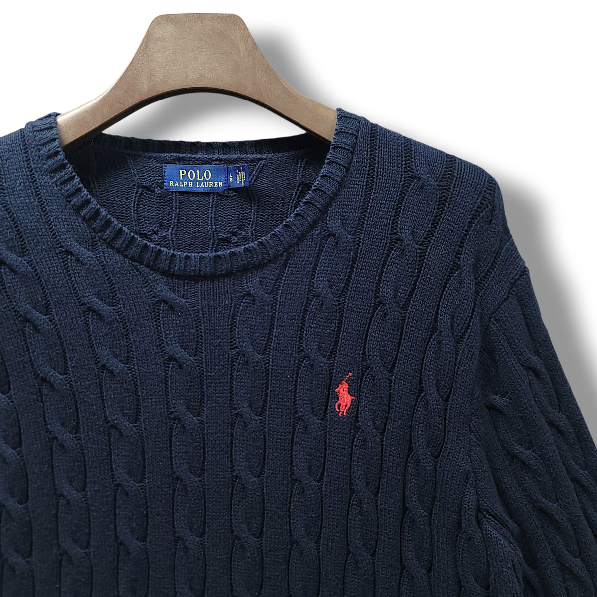 L ポロ ネイビー コットン ケーブル セーター ニット - メルカリ