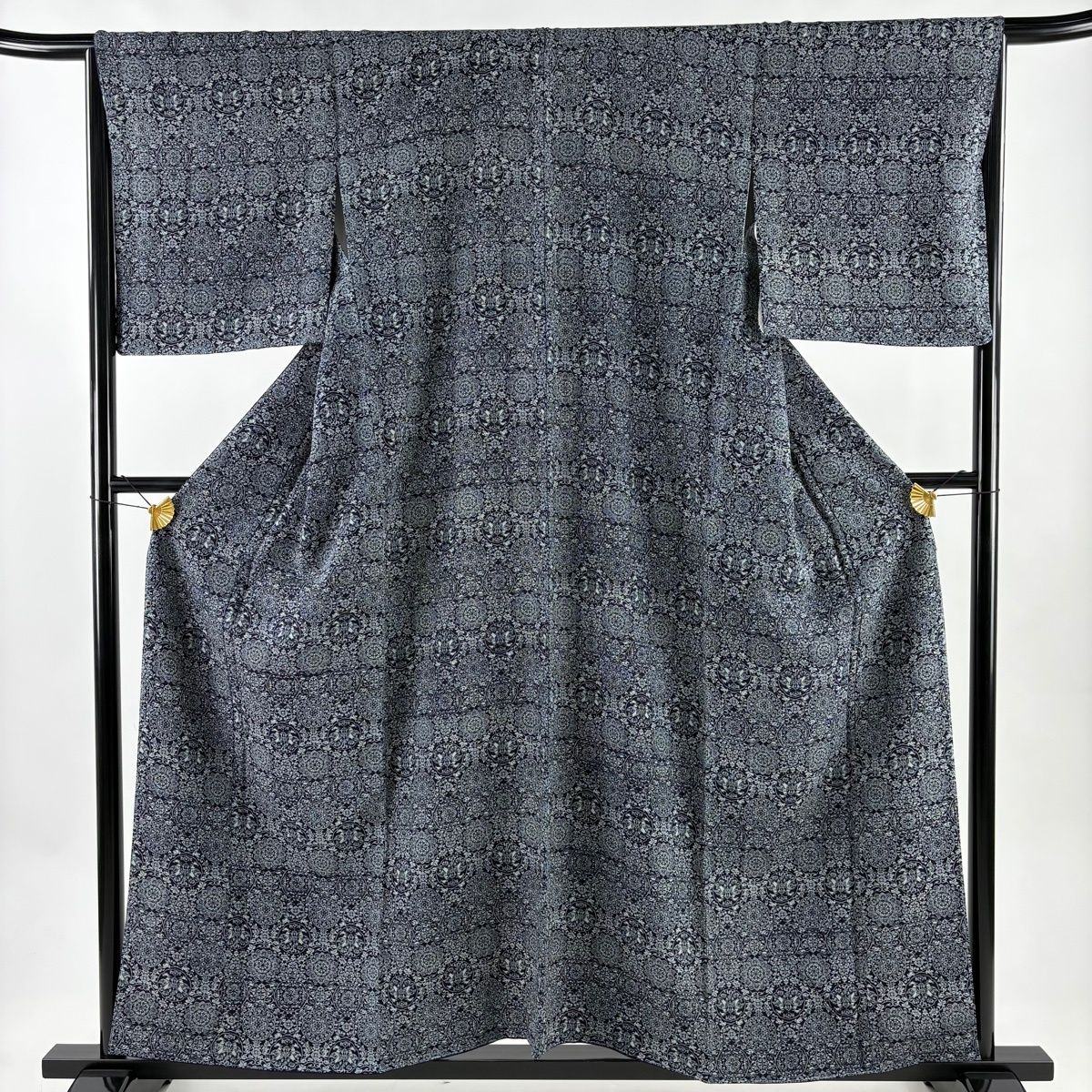 小紋 身丈157 cm 裄丈66 M 袷 向かい鳥 華文 藍色 正絹 名品