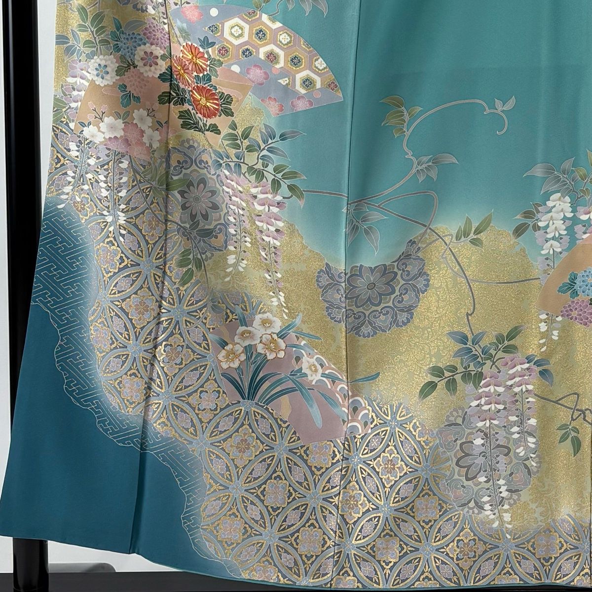 訪問着 身丈155.5 cm 裄丈63 S 袷 落款 菊 藤 金糸 金彩 水色 正絹 名品