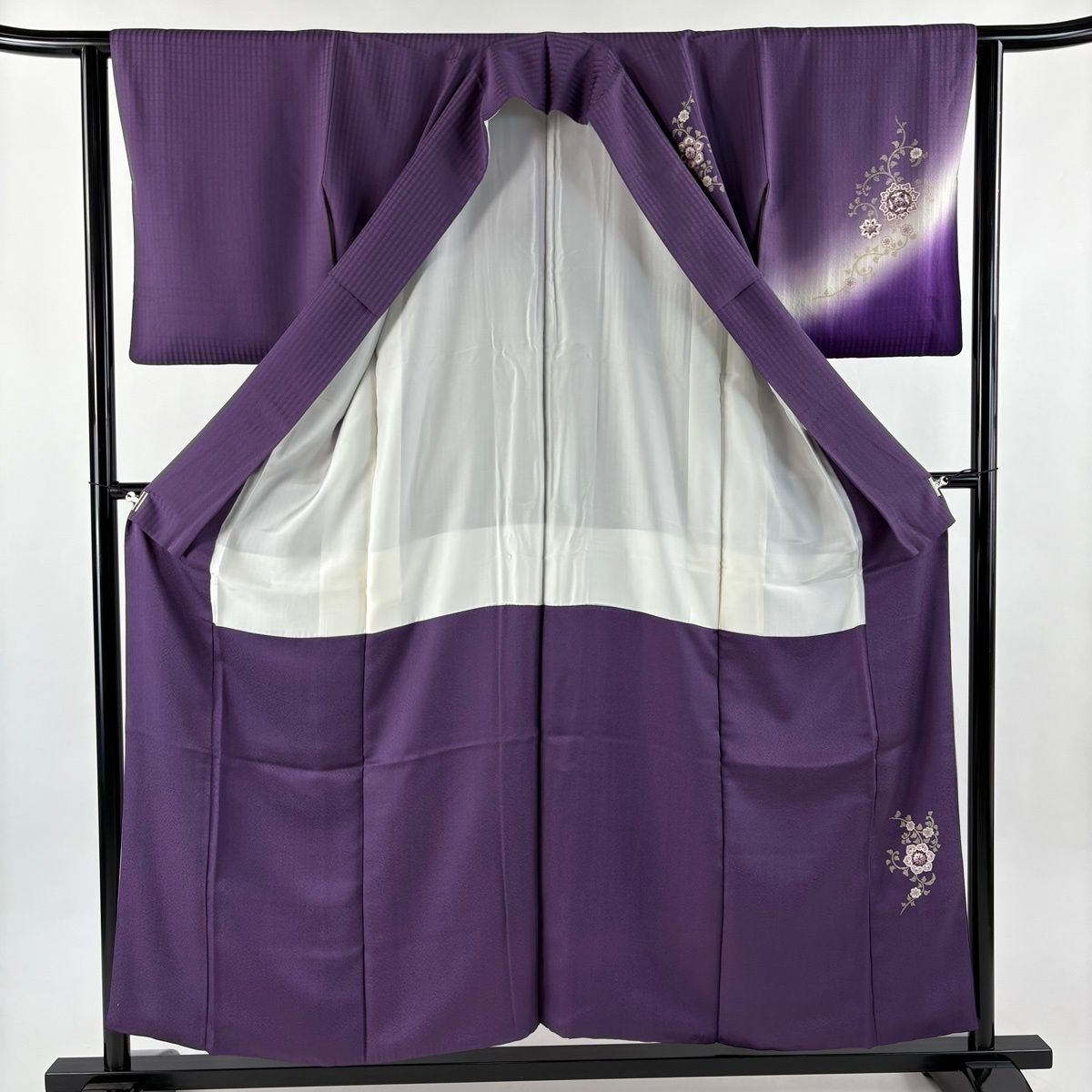  付下げ 身丈156.5 cm 裄丈62 S 袷 華文 花唐草 金彩 刺繍 紫 正絹 名品 訪問着 付け下げ 着物