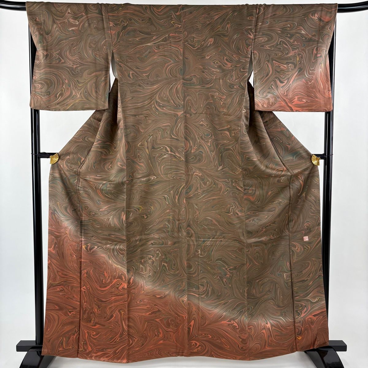 付下げ 身丈163 cm 裄丈68.5 L 袷 落款 墨流し ぼかし 茶色 正絹 名品