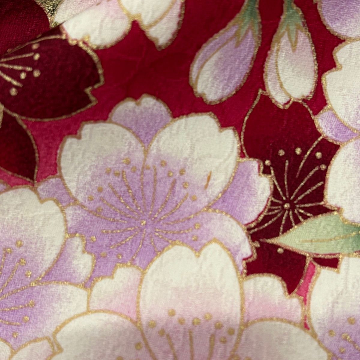 振袖 身丈169cm 裄丈70cm L 袷 牡丹 桜 金彩 箔 濃ピンク 正絹 名品