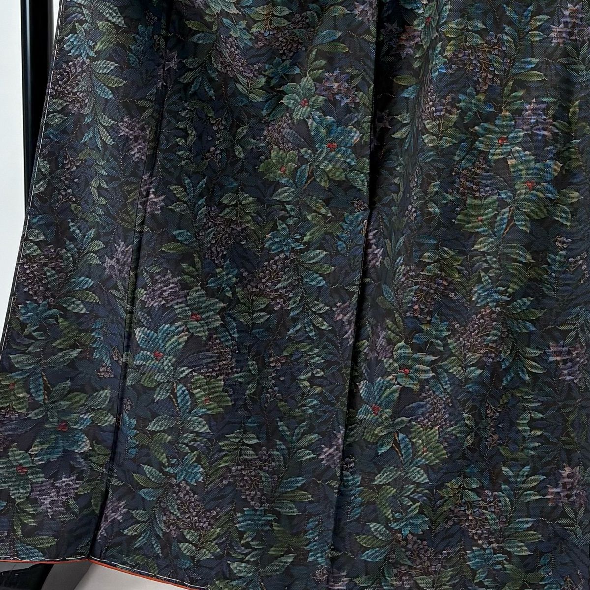 大島紬 身丈166 cm 裄丈69.5 L 袷 証紙 草花 葉と実 純泥染 紺色 正絹 名品