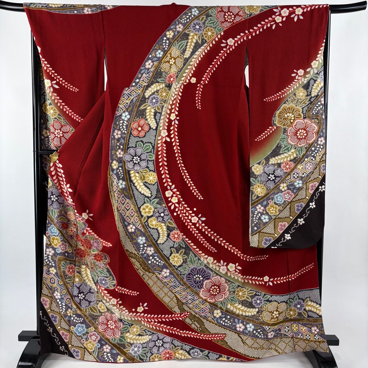 振袖 身丈165.5 cm 裄丈68 L 袷 桜 熨斗 金糸 金彩 赤 正絹 名品