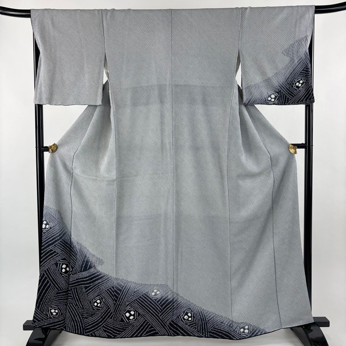 付下げ 身丈161.5 cm 裄丈66 M 袷 幾何学 総絞り 青灰色 正絹 名品