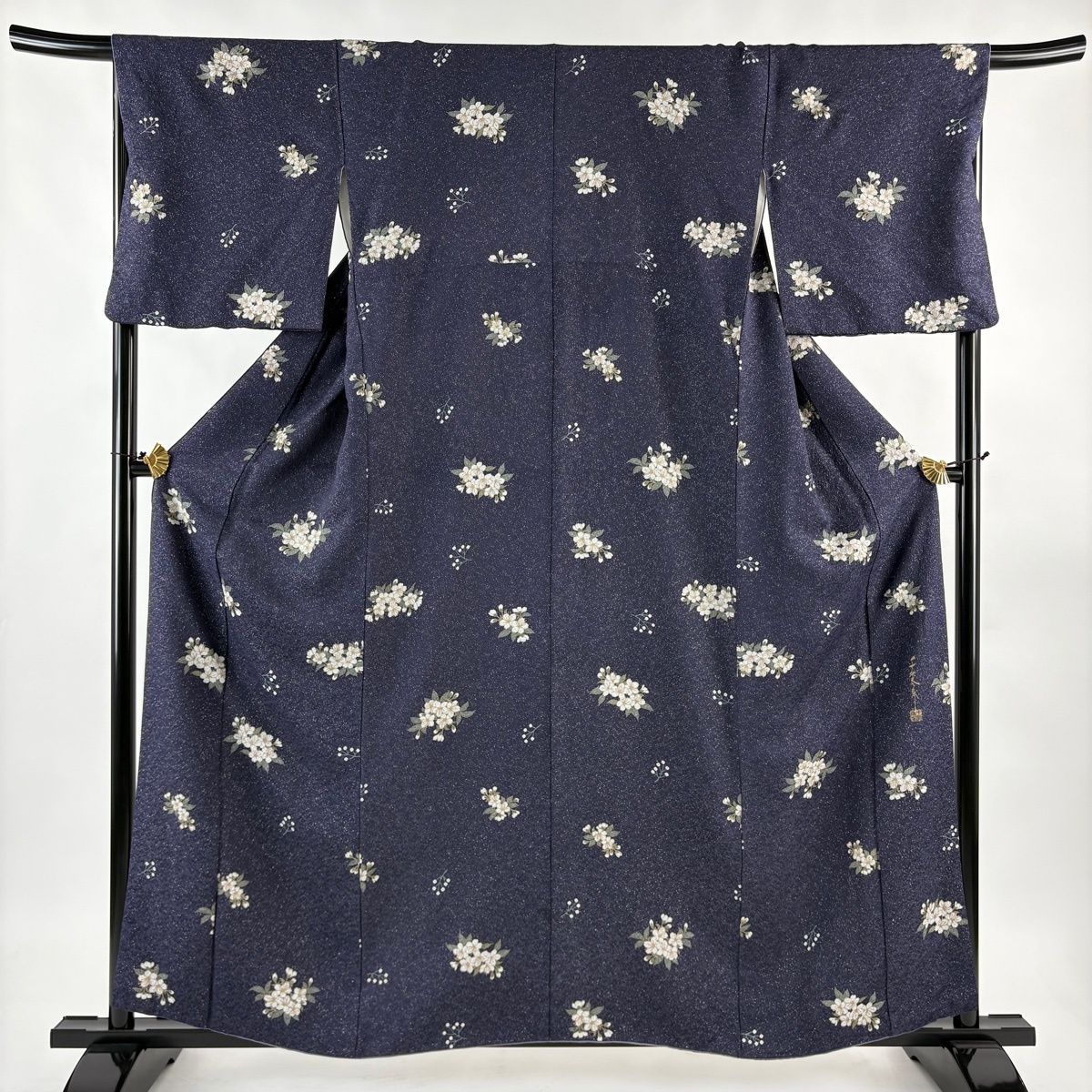 小紋 身丈158 cm 裄丈66 M 袷 千地泰弘 落款 桜 銀通し 金彩 青紫 正絹 名品