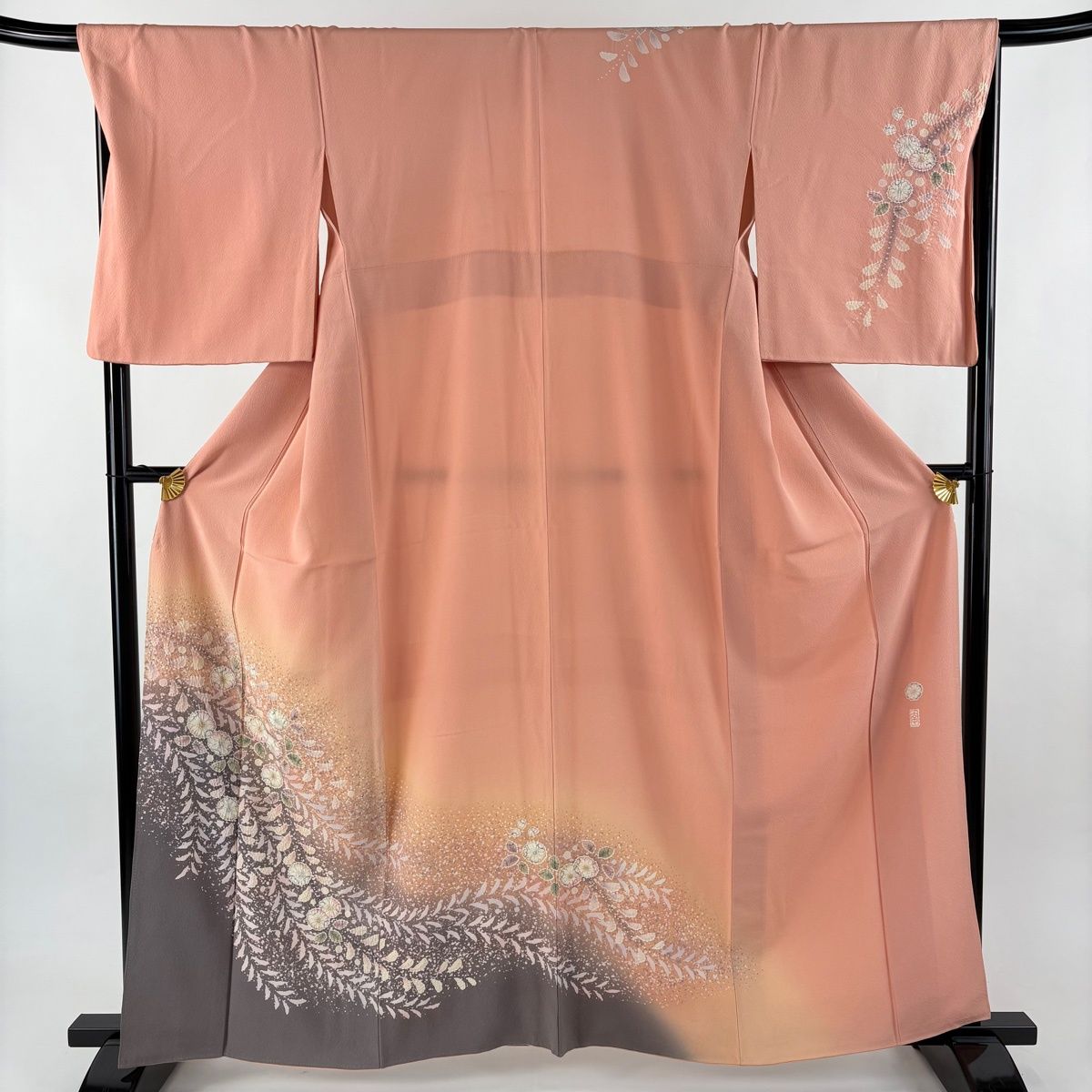 訪問着 身丈161 cm 裄丈67.5 L 袷 やまと 落款 辻が花 染め分け ぼかし サーモンピンク 正絹 名品