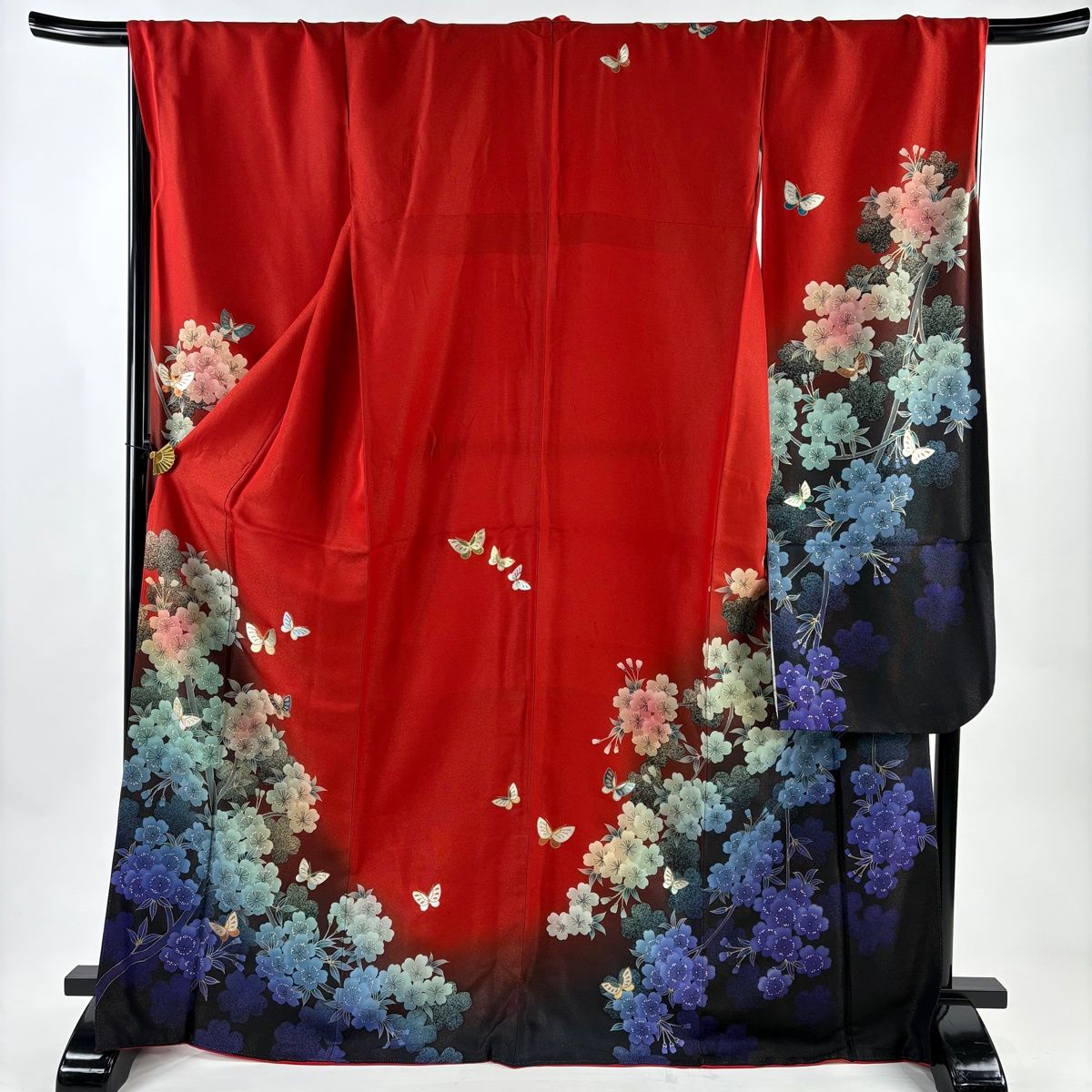 振袖 身丈168cm 裄丈70cm L 袷 蝶 桜 金通し 金銀彩 赤 正絹 名品