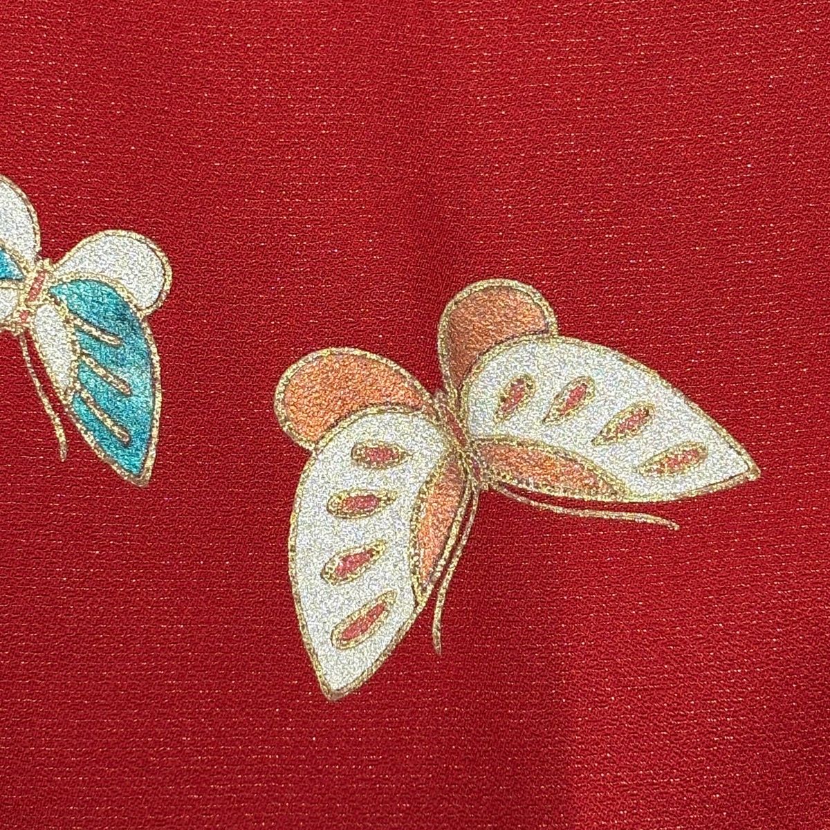 振袖 身丈168cm 裄丈70cm L 袷 蝶 桜 金通し 金銀彩 赤 正絹 名品