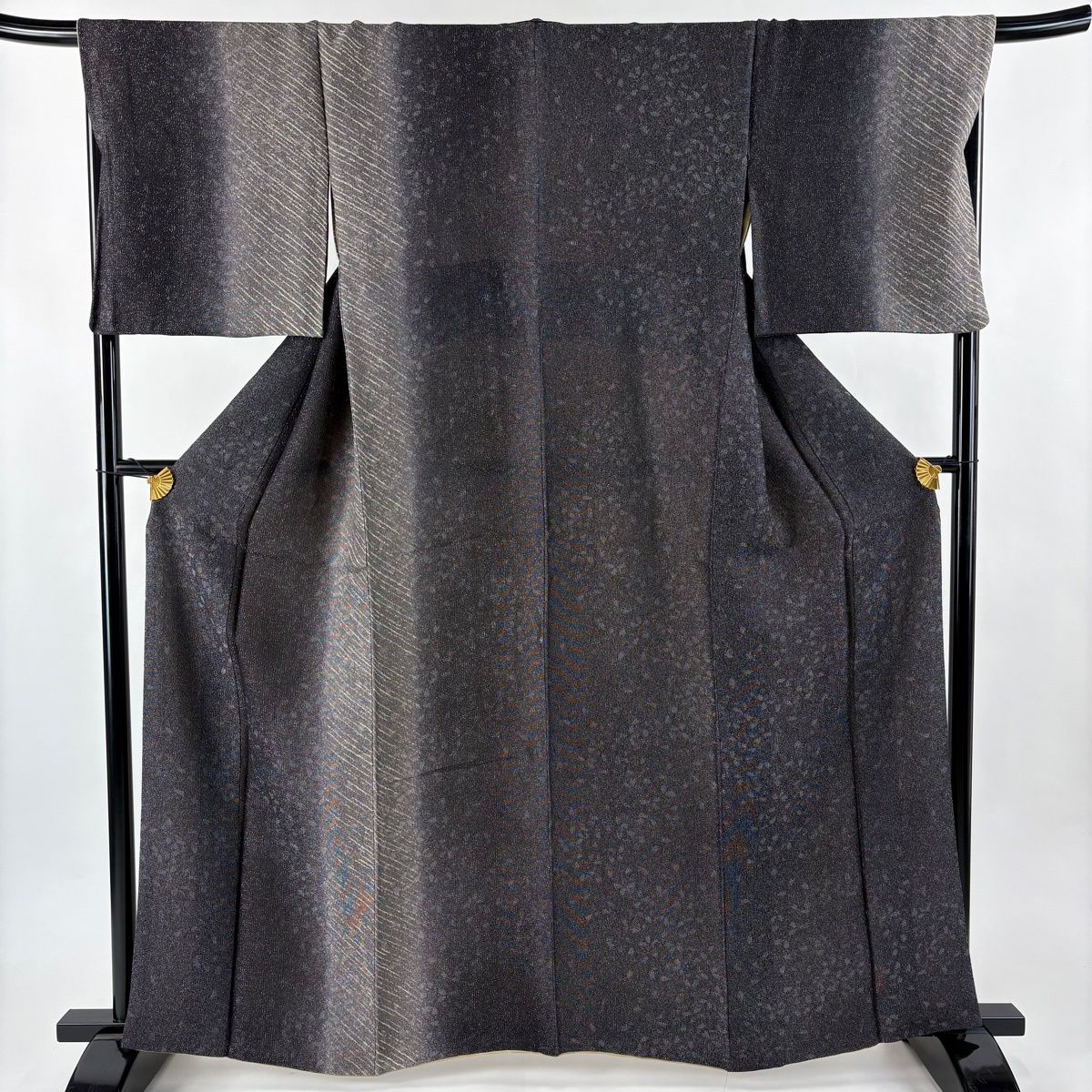 付下げ 身丈161.5 cm 裄丈68.5 L 袷 花びら 斜縞 箔 黒灰 正絹 名品