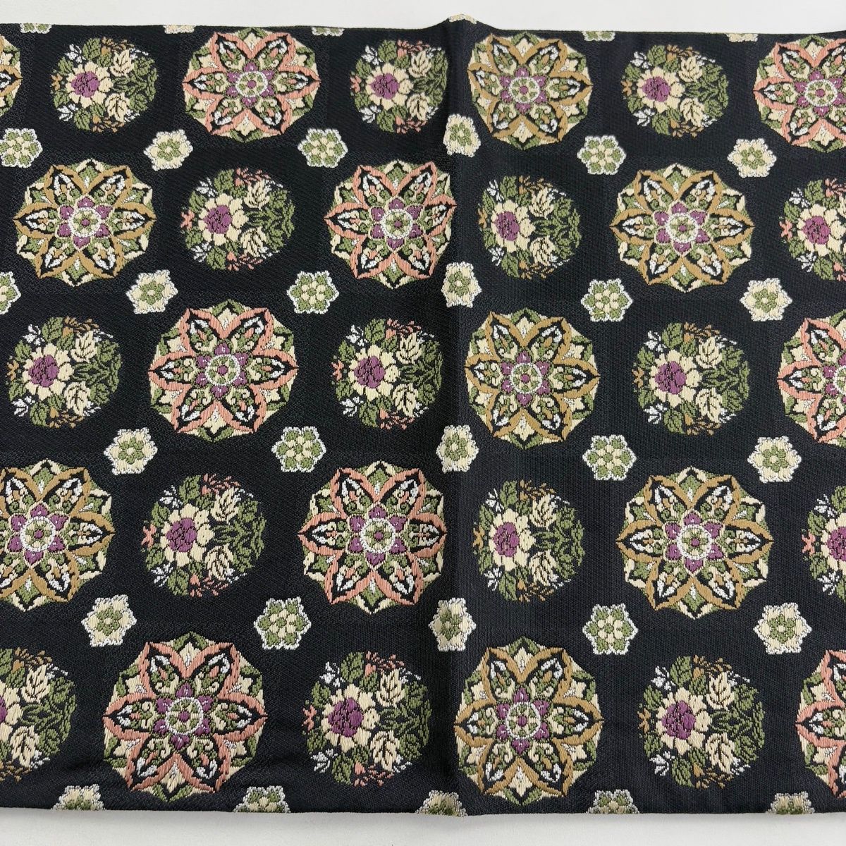  袋帯 じゅらく 落款 帝王紫 華文 草花 刺繍 箔 黒 六通 正絹 袋帯 帯