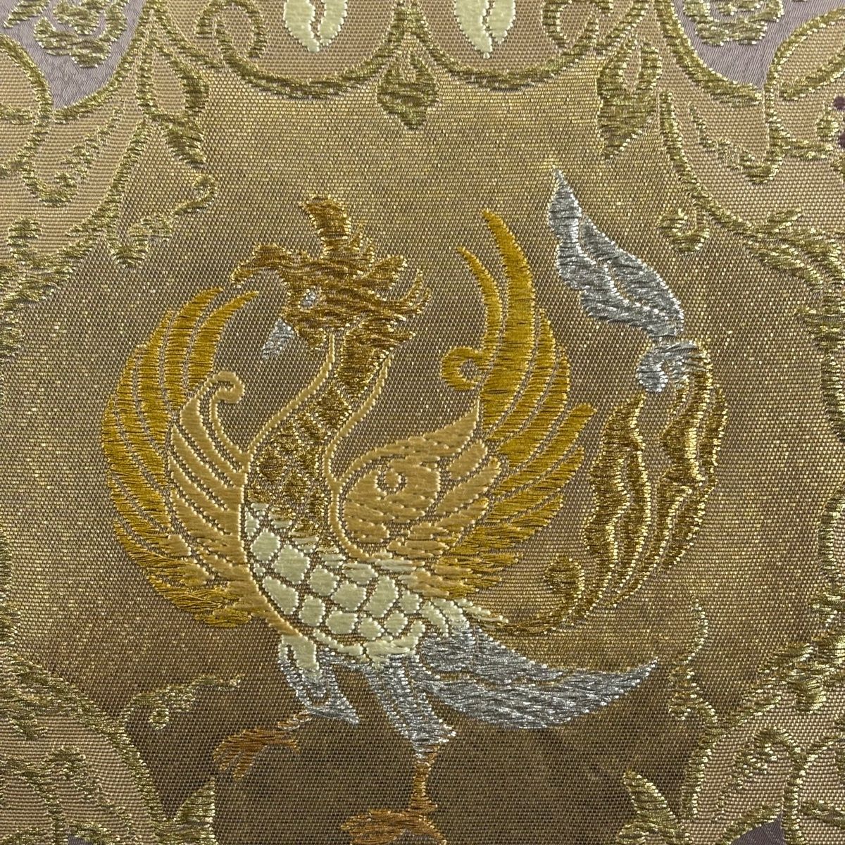 美品】 袋帯 逸品 山口美術織物 落款 菊地牡丹正倉院文 鳳凰 金銀糸
