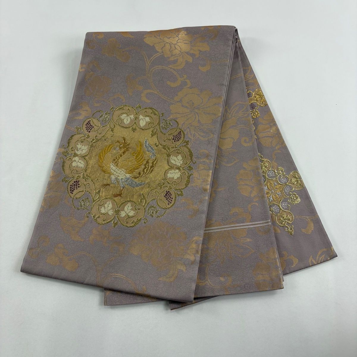 美品】 袋帯 逸品 山口美術織物 落款 菊地牡丹正倉院文 鳳凰 金銀糸