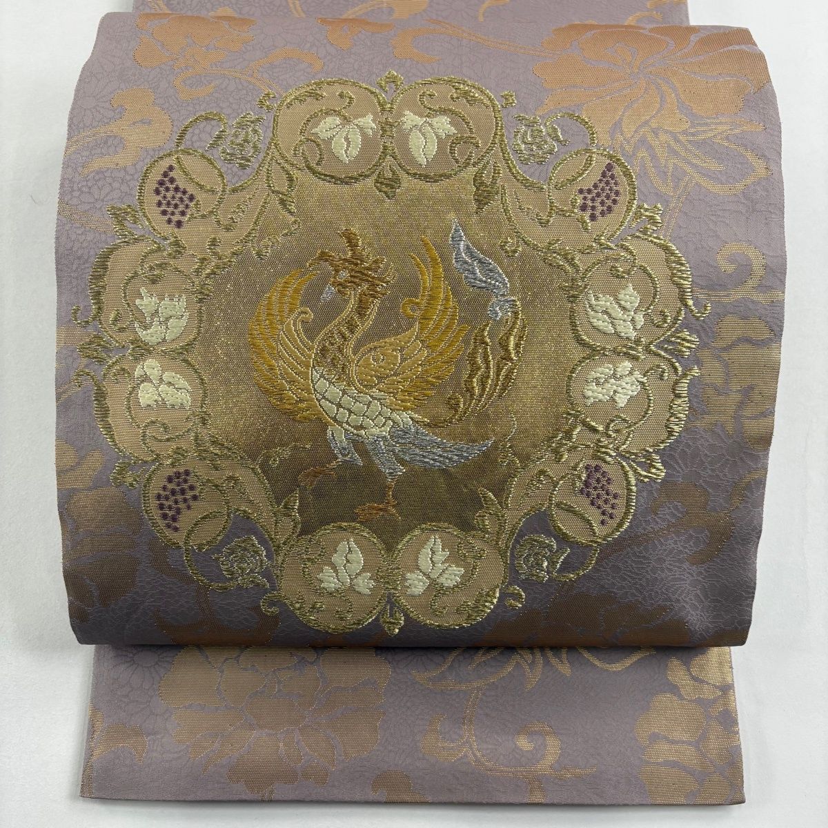 美品】 袋帯 逸品 山口美術織物 落款 菊地牡丹正倉院文 鳳凰 金銀糸