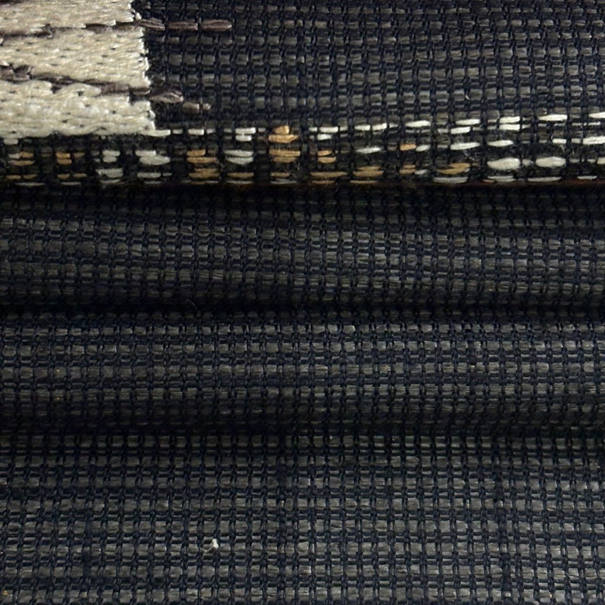  名古屋帯 夏帯 猫 縞 刺繍 金彩 黒灰 正絹 名古屋帯 帯