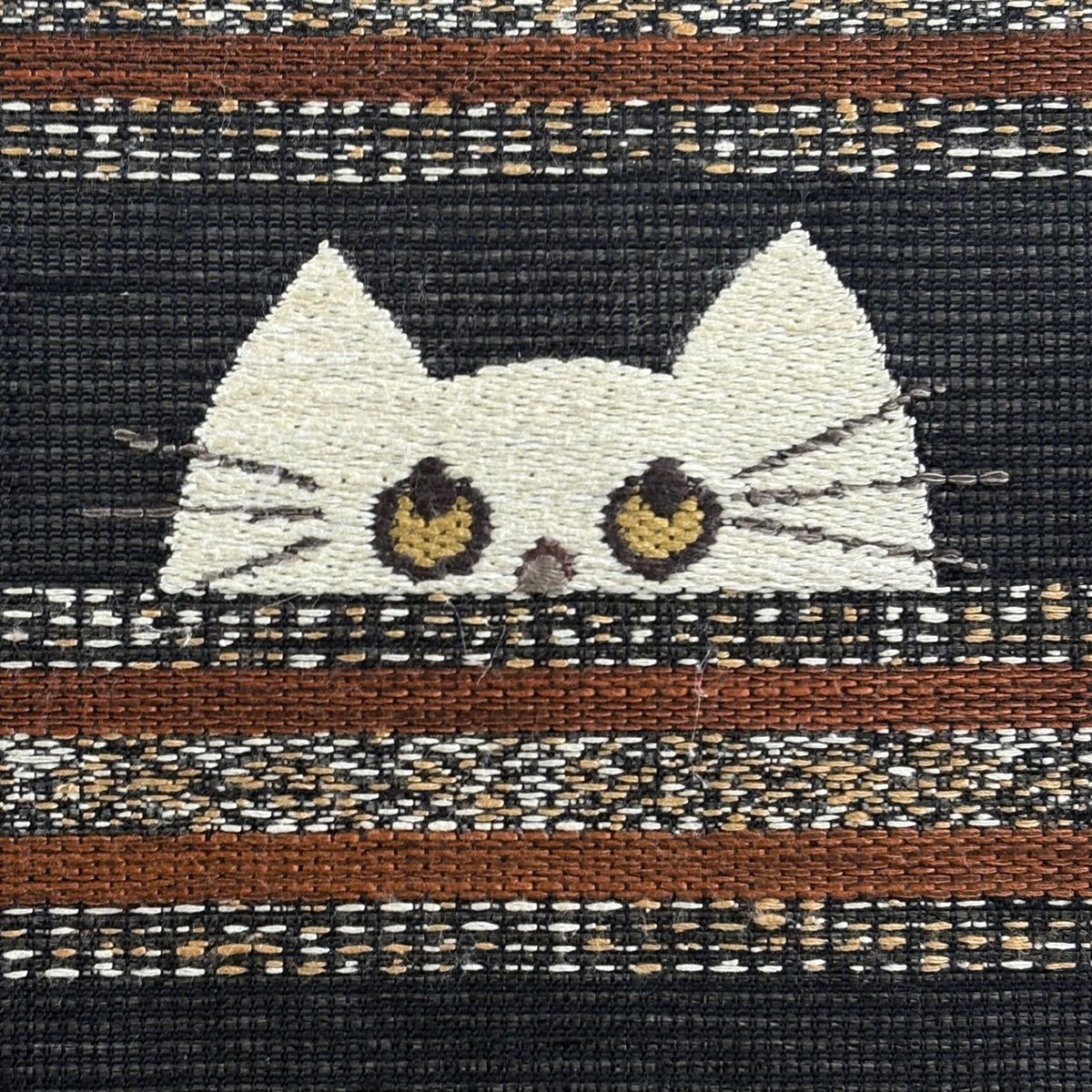 名古屋帯 夏帯 猫 縞 刺繍 金彩 黒灰 正絹