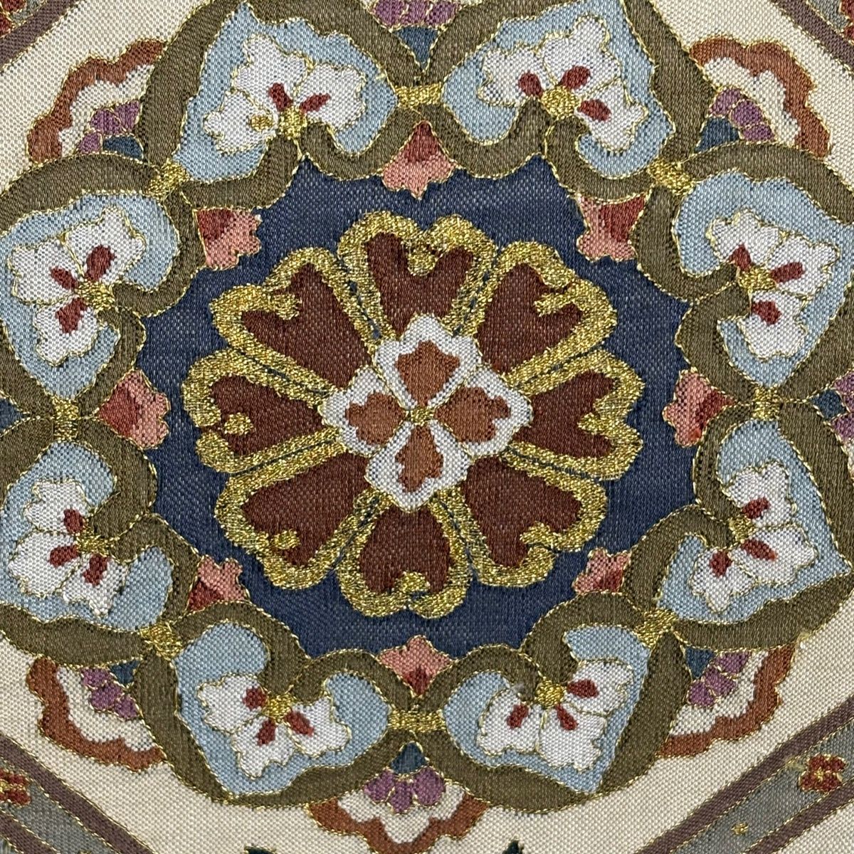 袋帯 夏帯 蜀江華文 金糸 灰緑 お太鼓柄 正絹