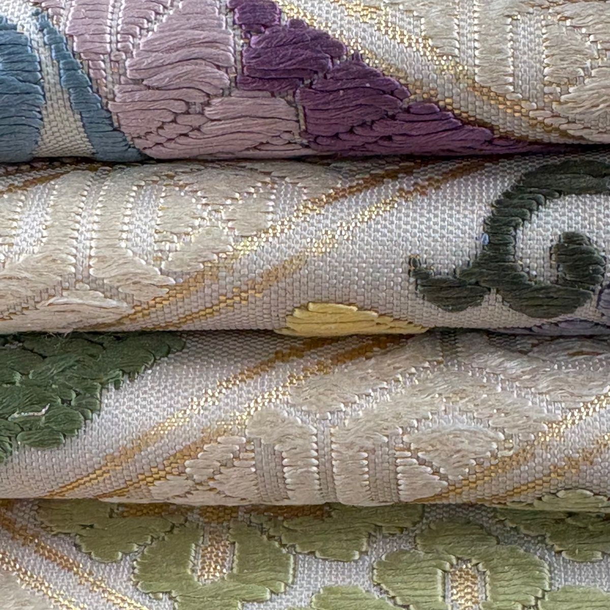  袋帯 関西仕立て 鶴 花唐草 刺繍 箔 クリーム 六通 正絹 袋帯 帯