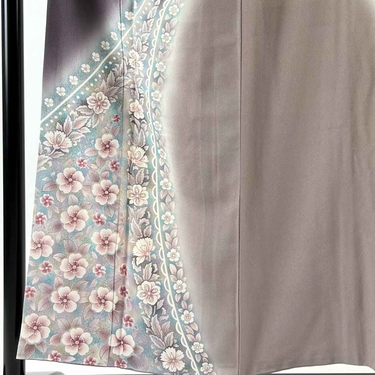 訪問着 身丈153.5 cm 裄丈62.5 S 袷 菅有鬼一 落款 桜 草花 銀彩 染め分け 濃紫 正絹