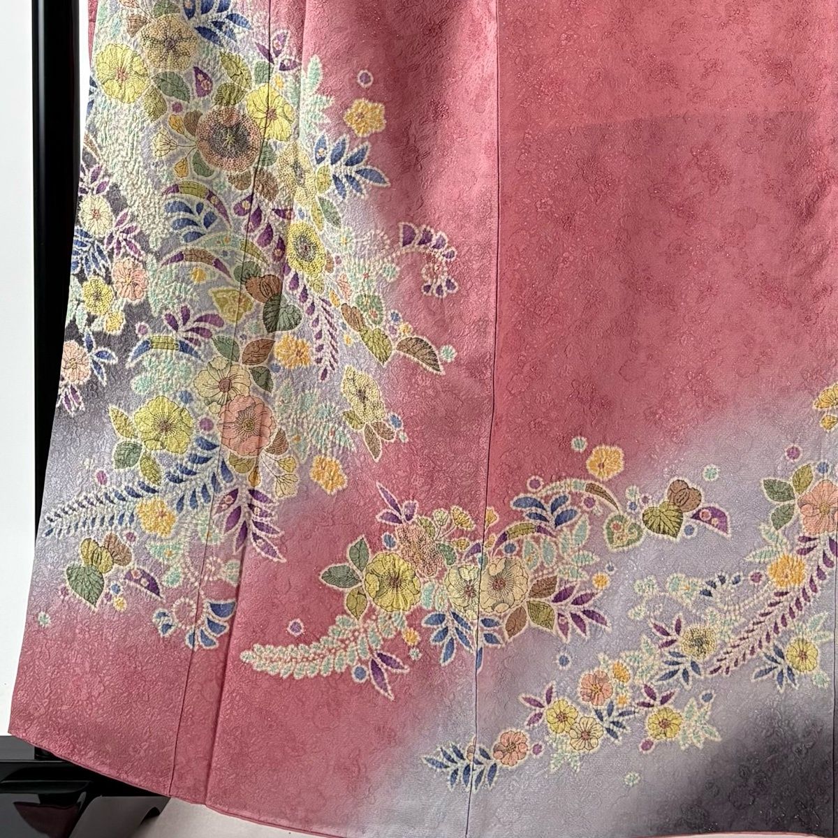 振袖 身丈161.5 cm 裄丈64 M 袷 丹下雄介 やまと 落款 辻が花 刺繍 銀通し ピンク 正絹