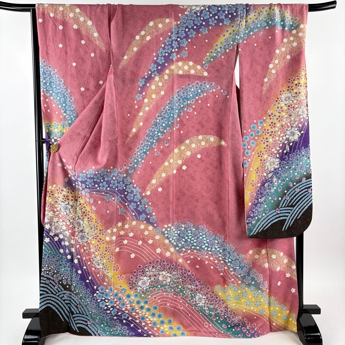 振袖 身丈169 cm 裄丈69.5 L 袷 辻ヶ花 波 銀通し 金銀彩 ピンク 正絹