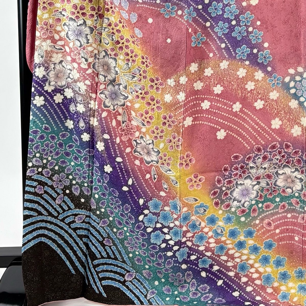 振袖 身丈169 cm 裄丈69.5 L 袷 辻ヶ花 波 銀通し 金銀彩 ピンク 正絹
