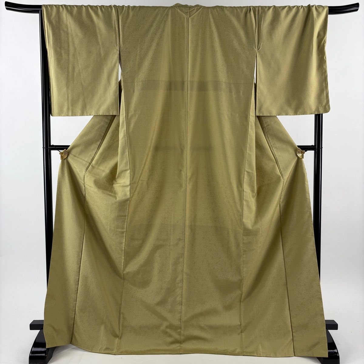 お召 身丈173 cm 裄丈69.5 L 袷 地紋 鶯色 正絹