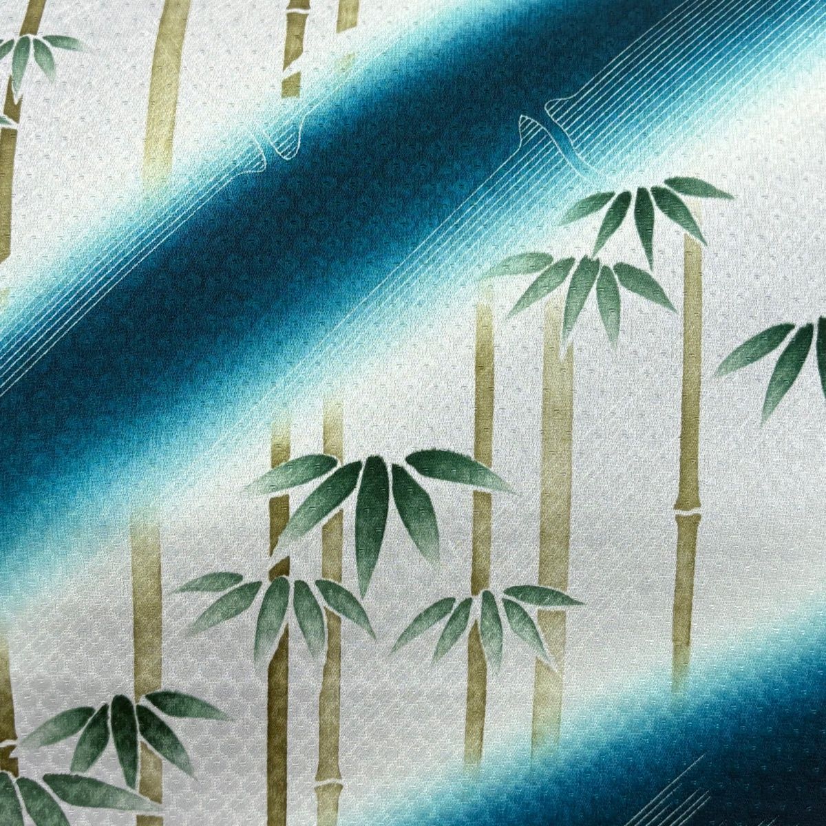 袋帯 名品 竹 斜縞 ぼかし 青緑 お太鼓柄 正絹