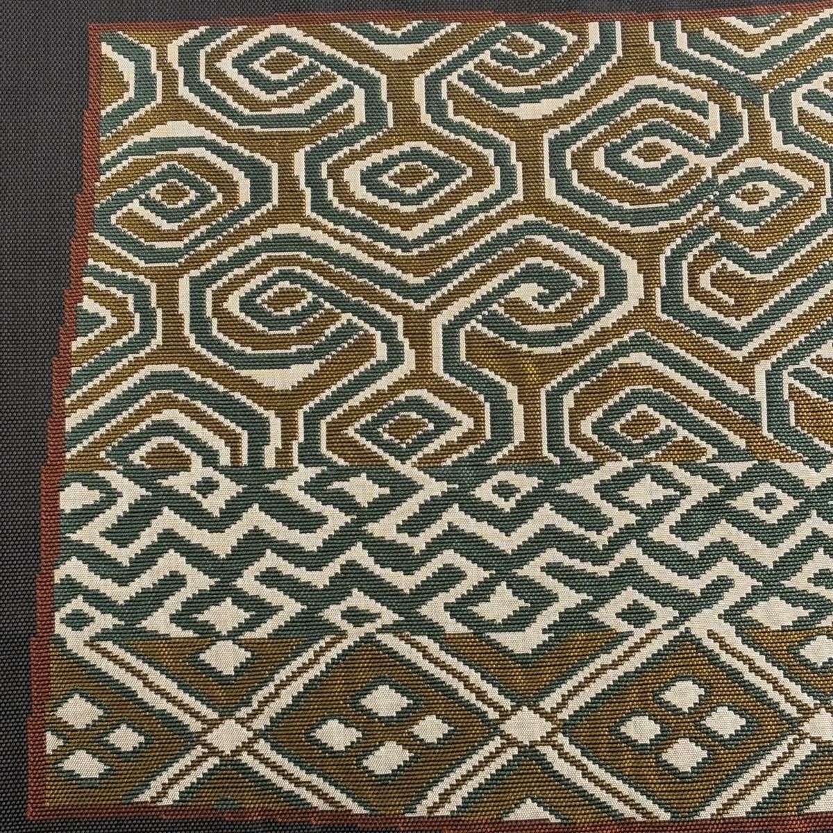 袋帯 名品 木屋太 落款 幾何学 菱 薄茶色 六通 正絹