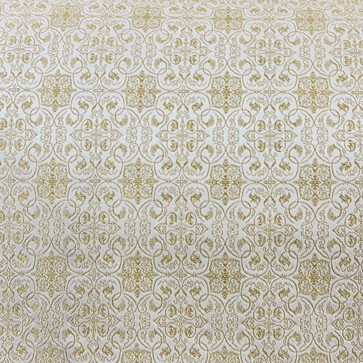 開き名古屋帯 名品 龍村美術織物 唐草 華文 金糸 クリーム 正絹