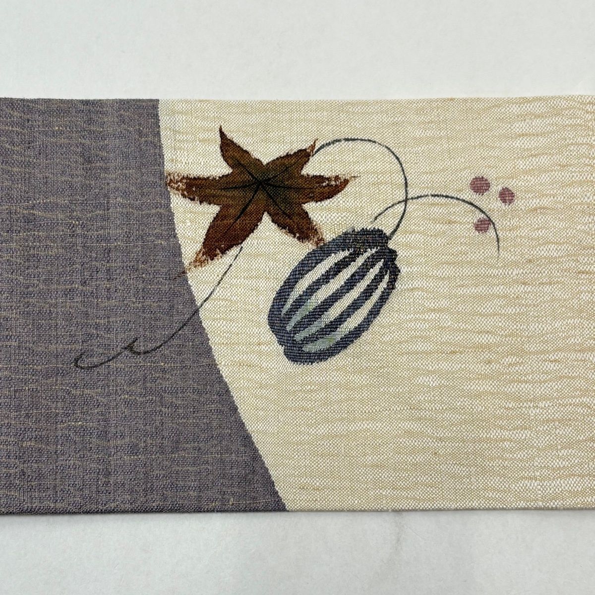  名古屋帯 名品 葉と実 金糸 クリーム 正絹 名古屋帯 帯