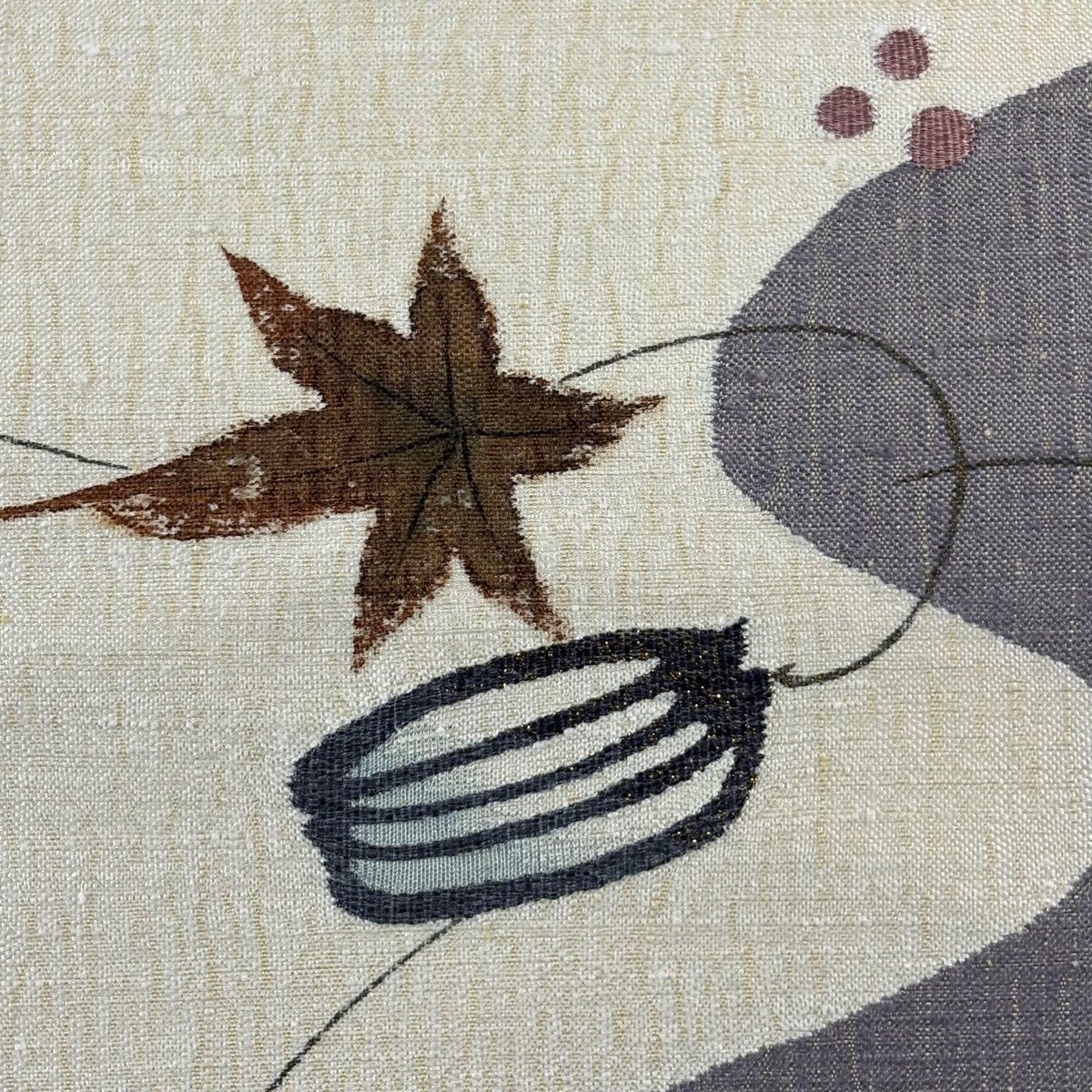 名古屋帯 名品 葉と実 金糸 クリーム 正絹